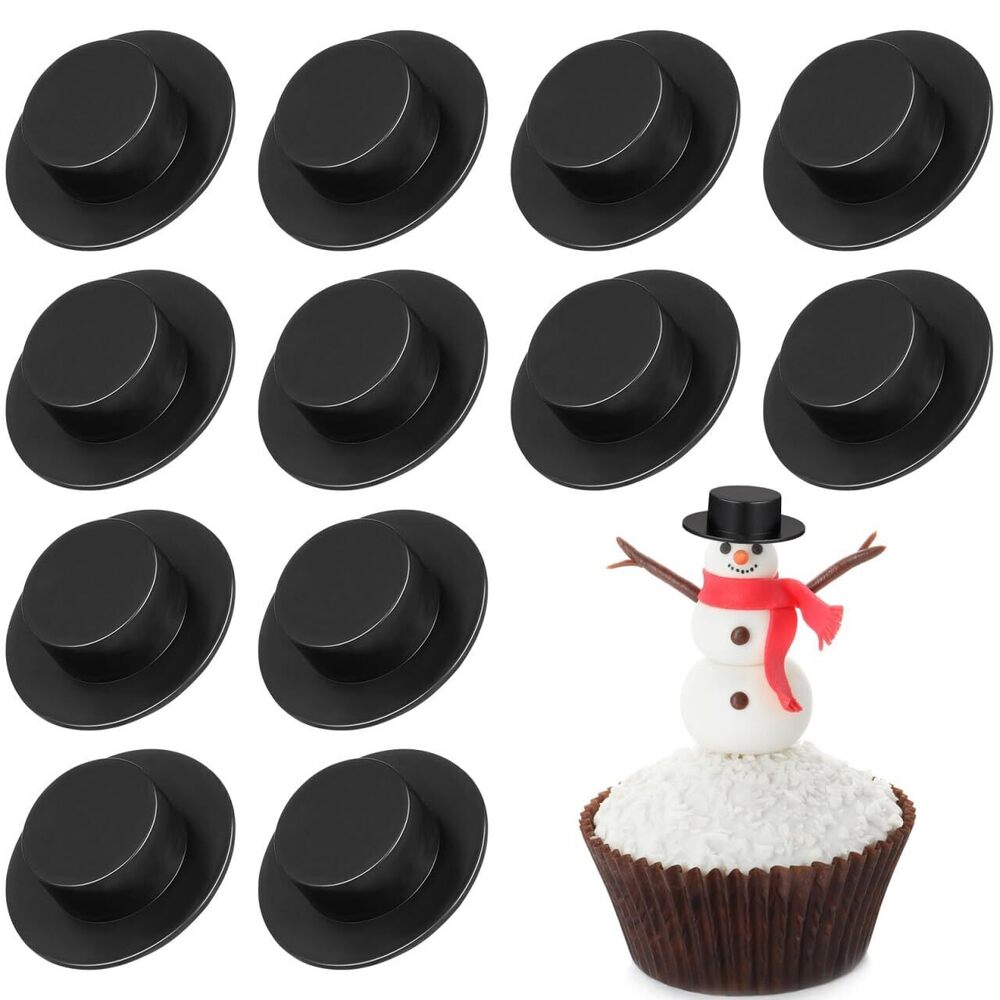 5301 50pcs Mini Plastic Top Hats Black Snowman Hats Christmas Wine Bottle